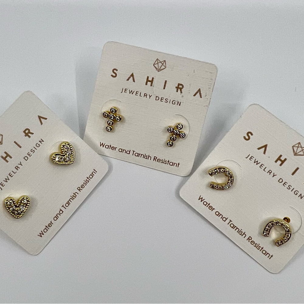 Sahira 18k Gold plated set of 3 mini stud earrings